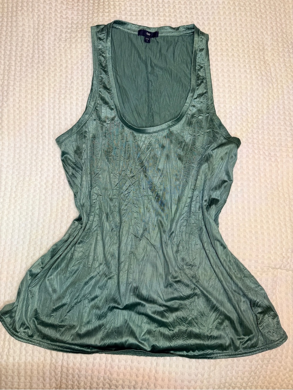 GAP Satin Scoop Neck Tank in Forest Green